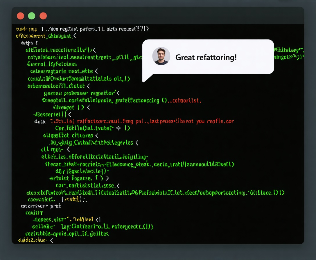 Detailansicht eines GitHub Pull Requests mit Code-Änderungen und Kommentaren